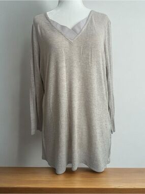 Halston Heritage Neutral Beige V-Neck Long Sleeve Tunic, size M